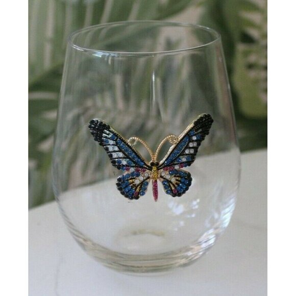 NEW Colorful Rhinestone Butterfly Wine / Tumbler Drink Glass 5" Tall - Picture 2 of 4
